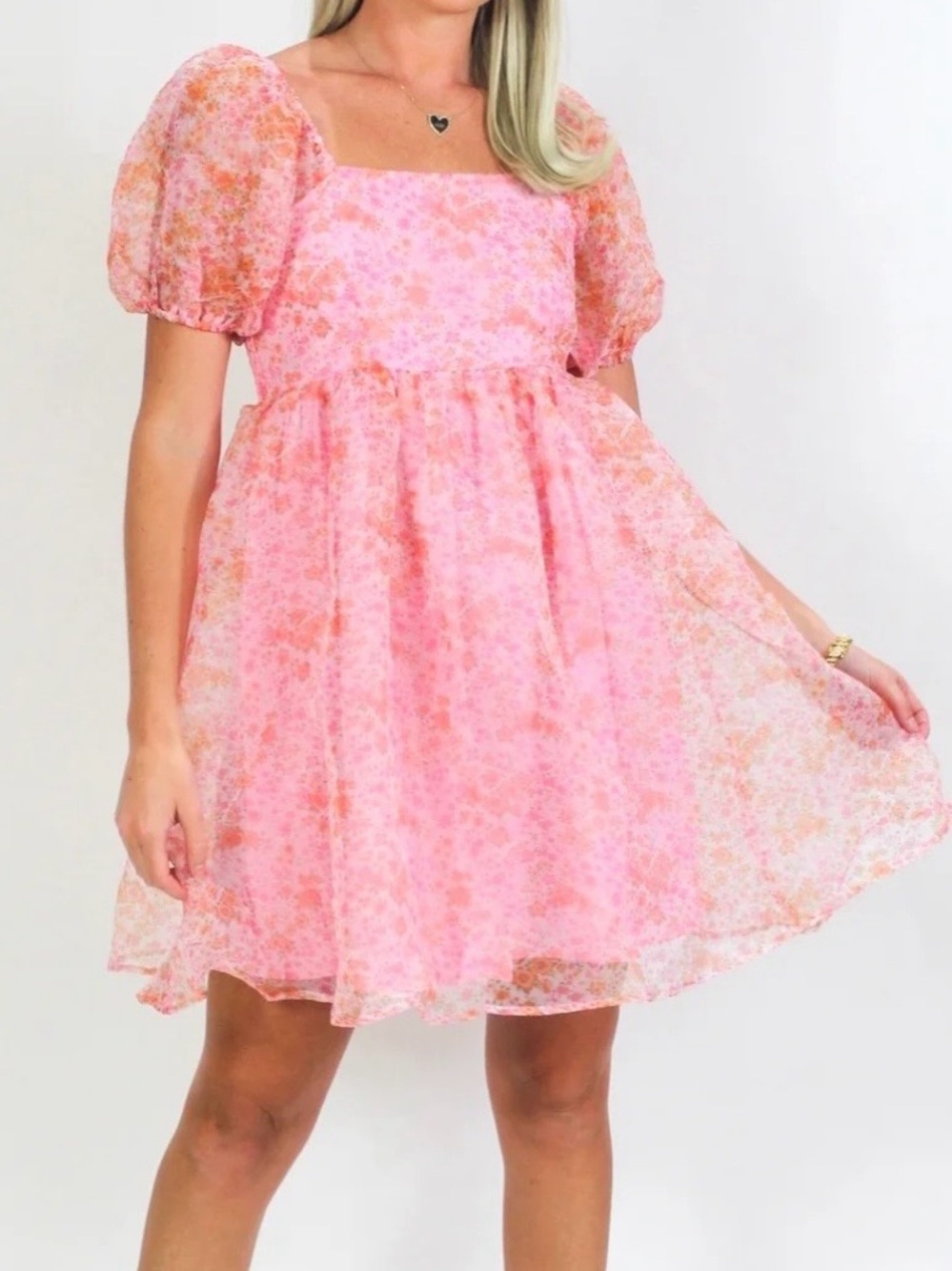 entro Pink Floral Puff-Sleeve Dress